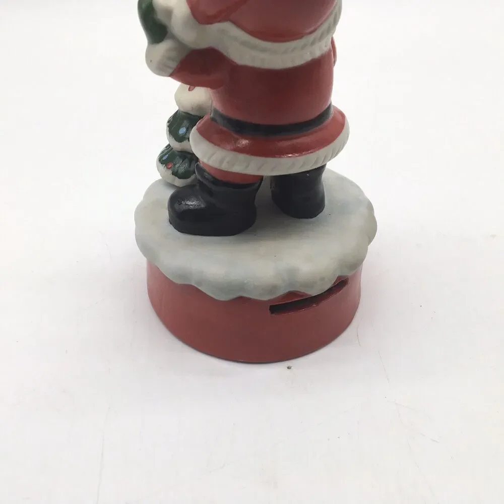 MCM Christmas Santa Claus W/guitar Ceramic Figurine Music Box  4 Repair Japan 6